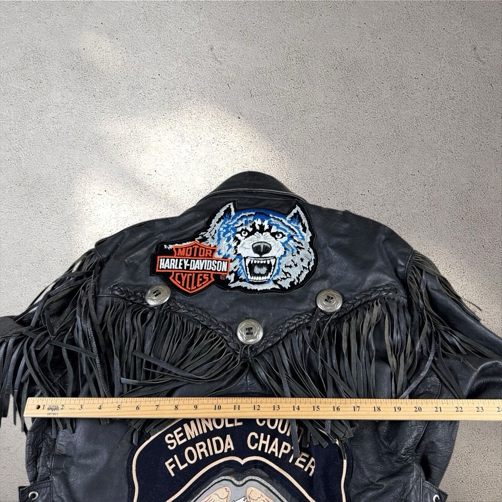 Vintage Shaf Front Leather Biker Jacket Size 46 Harley Patches Motorcycle Club - Picture 10 of 12